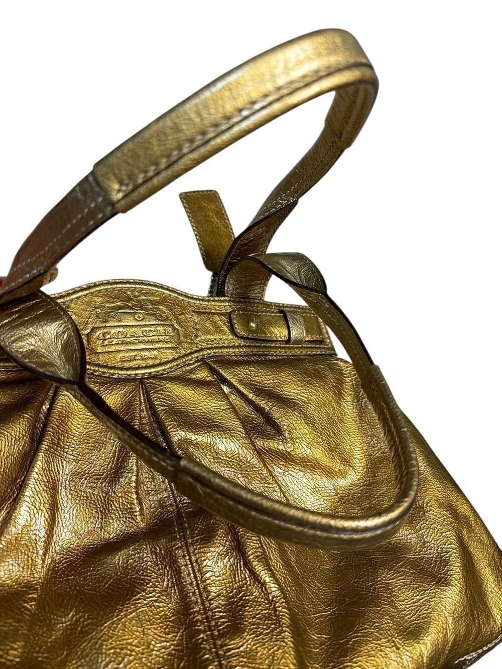 Coach Garnet 13915 Metallic Gold Leather Turnlock Satchel Bag Women's Handbag